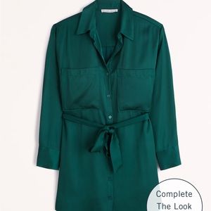 Abercrombie and Fitch NWT Emerald Relaxed Satin Shirt Dress S Petite